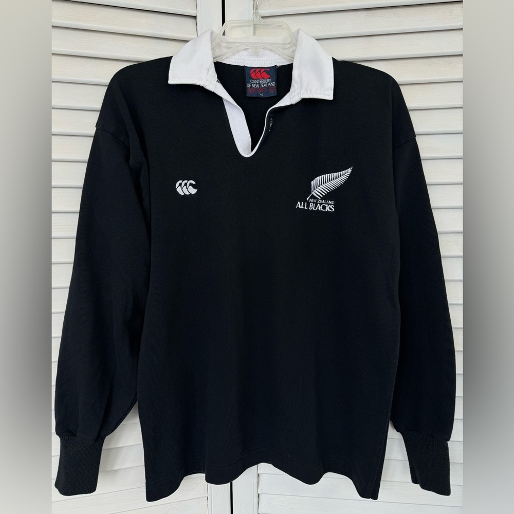 Vintage 90s ALL BLACKS Canterbury of New Zealand Rugby Shirt Jersey, 40 M Medium